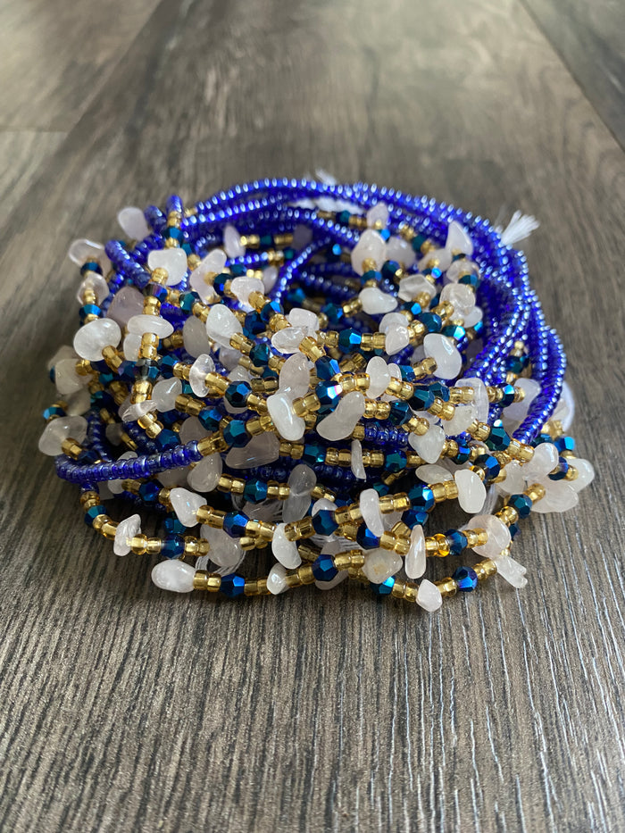 Rose Quartz waistbead- Blue Waistbeads with natural gemstones