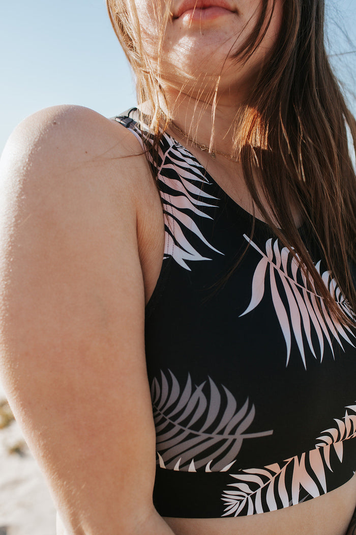 Sadie Bikini Top | Palm Floral Sporty V Neck Swim Top