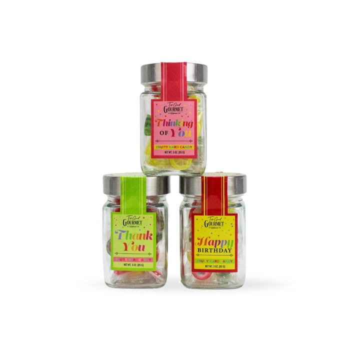Sentiment Fruity Hard Candy Jars - Thank You, Happy Birthday, Thinking of You
