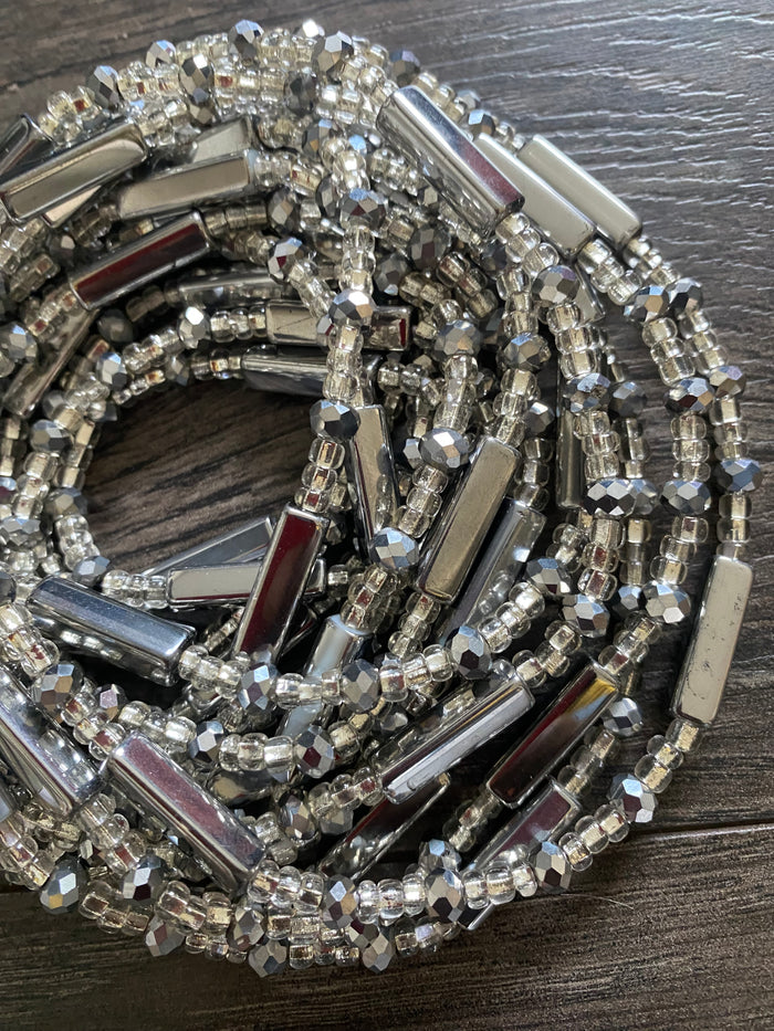 Silver crystal WaistBead | Luxury Crystal Waist Bead | Tie On | 45” -50”