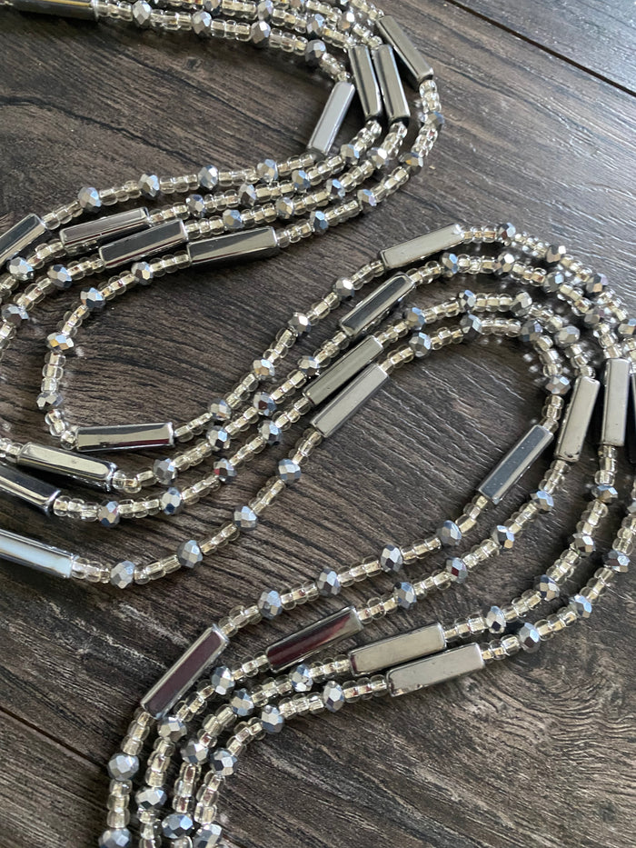 Silver crystal WaistBead | Luxury Crystal Waist Bead | Tie On | 45” -50”