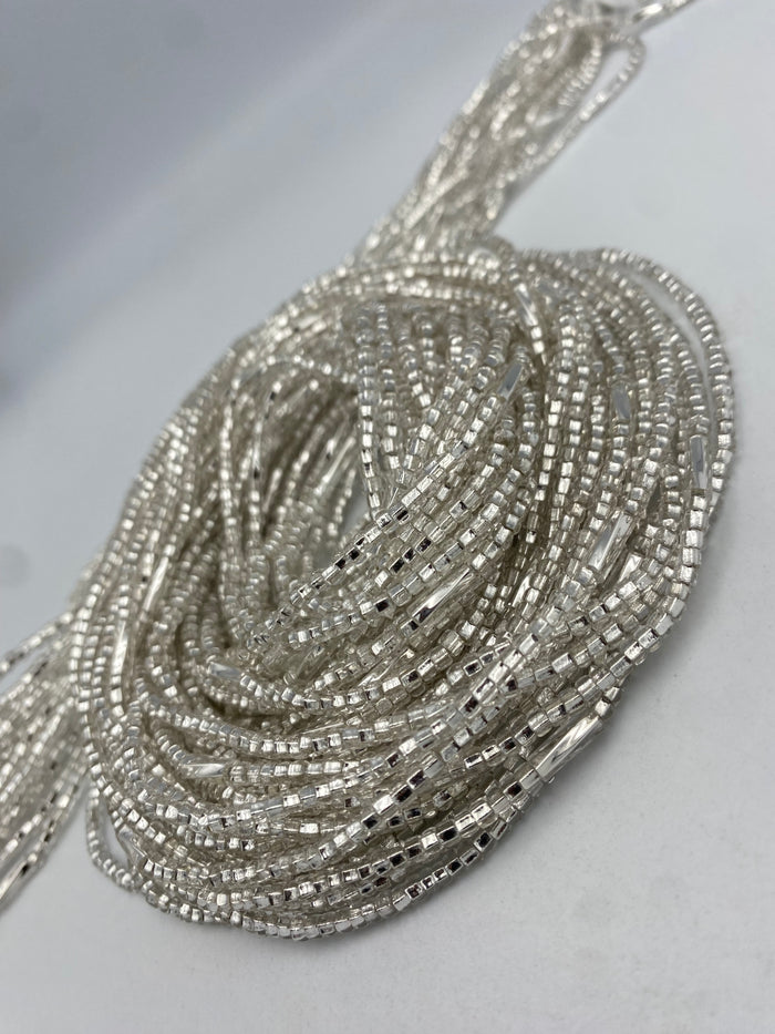 Silver & Silver  Waist Beads | African Body Jewelry | Price per Waist Bead (45”-50”) – Tie-On