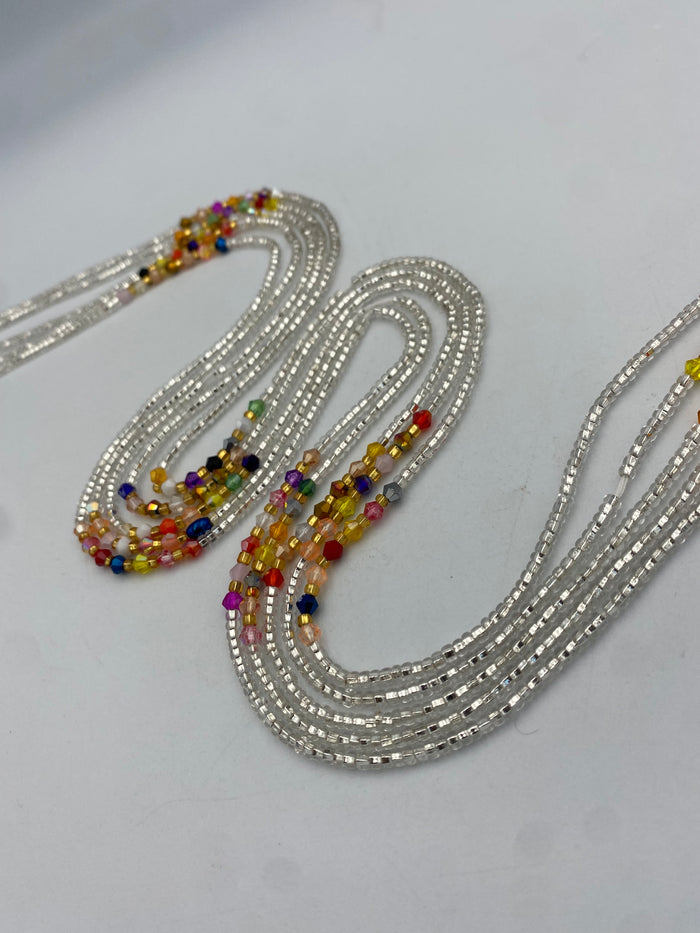 Silver Waist Beads Tie On 45–50 Inches | Handmade Waist Beads for Women