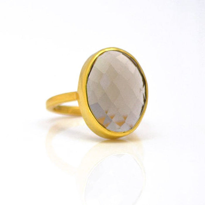 Smokey Quartz large oval bezel set ring
