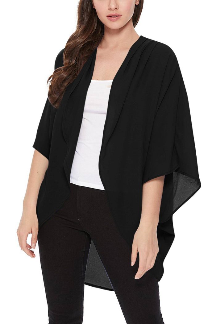 Solid Color Loose Fit Kimono Style Cardigan (Black)