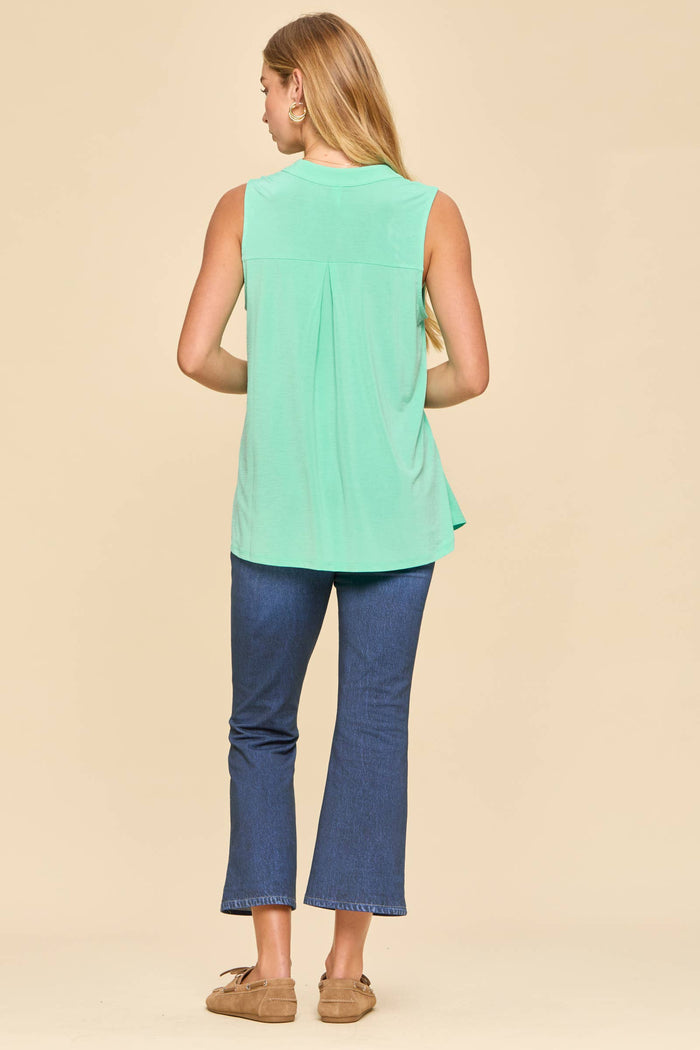 Solid Lizzy Mandarin Collar Sleeveless Top