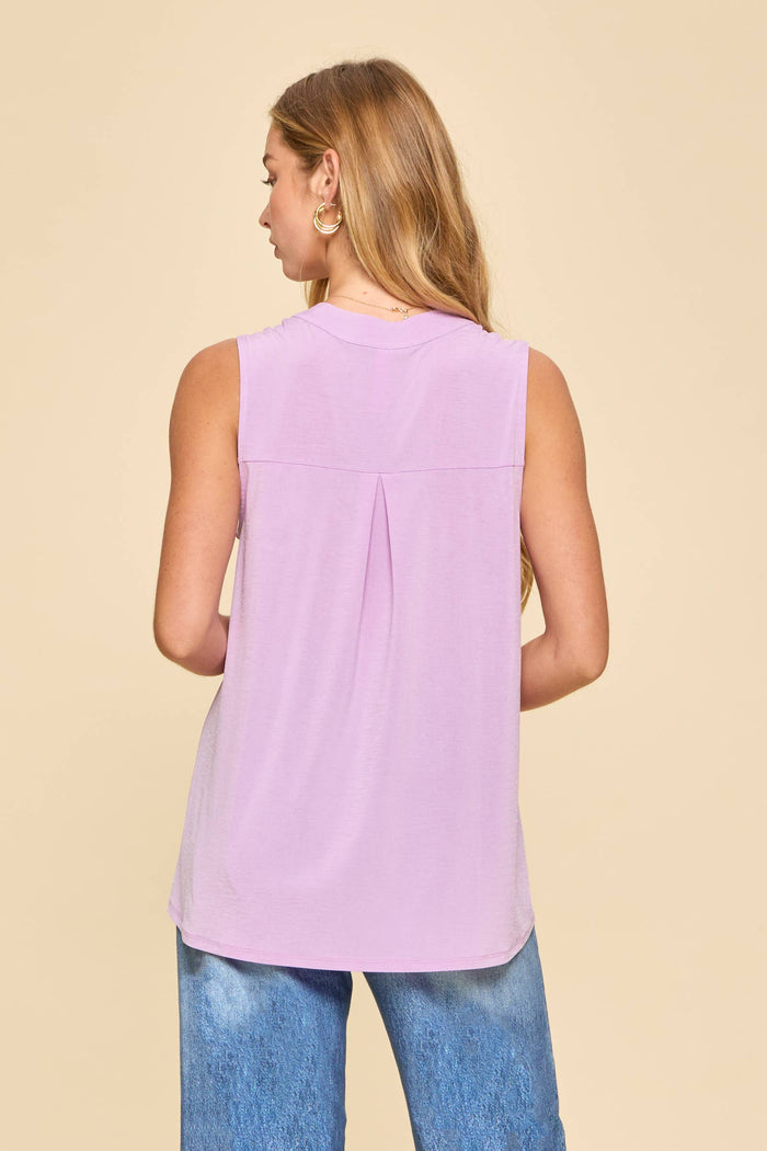 Solid Lizzy Mandarin Collar Sleeveless Top
