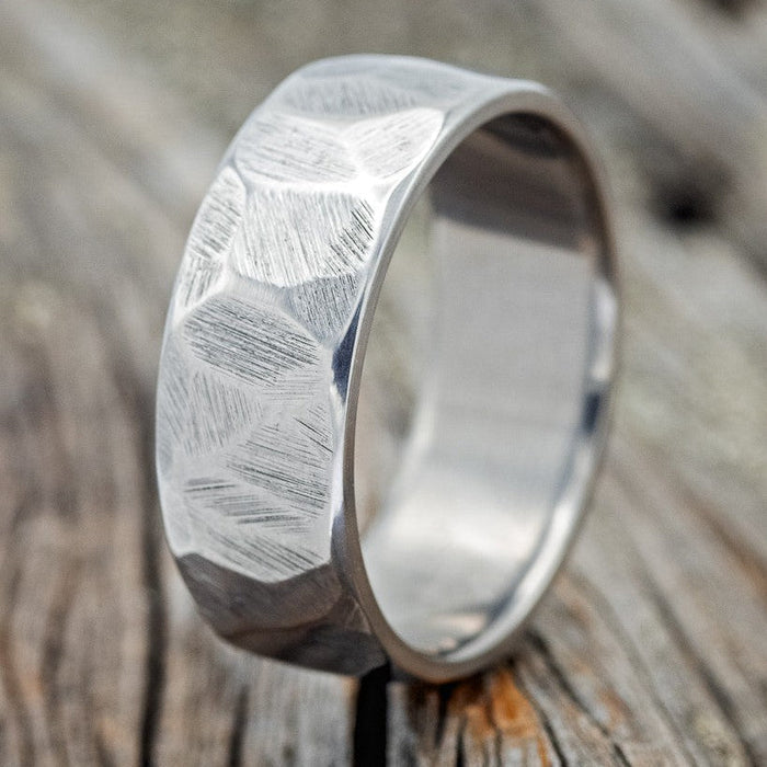 FACETED WEDDING RING WITH TEXTURED FINISH-1