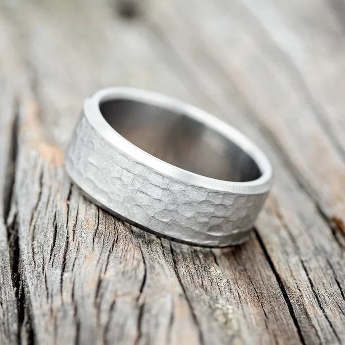 SOLID METAL WEDDING BAND WITH HAMMERED FINISH - TITANIUM - SIZE 10 3/4-Staghead Designs