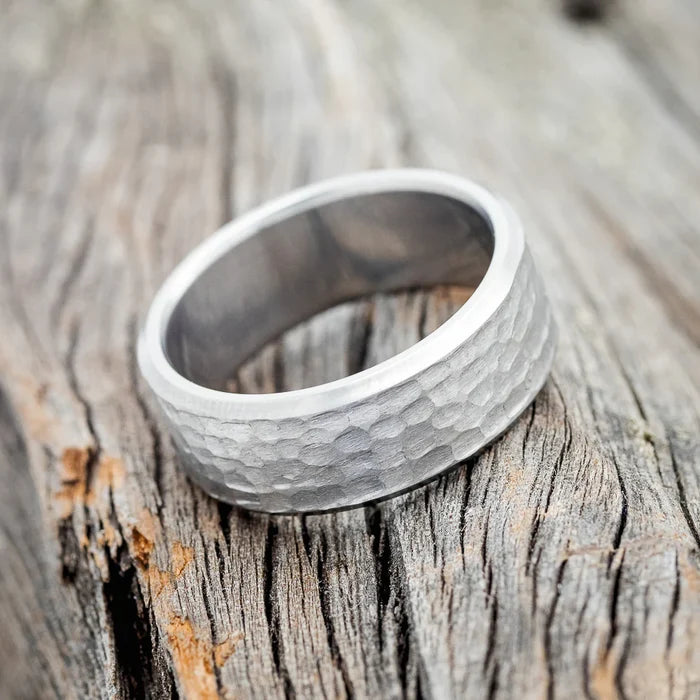 SOLID METAL WEDDING BAND WITH HAMMERED FINISH - TITANIUM - SIZE 10 3/4-Staghead Designs