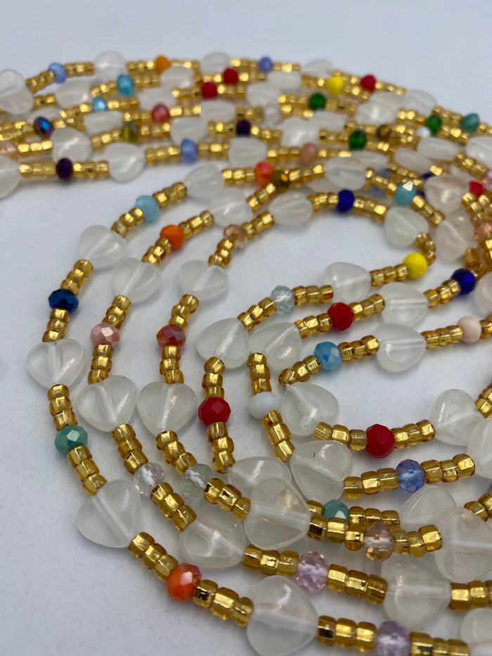 Subtle Glow in the dark Waist Beads- Heart  | Love  | African Waistbeads-Tie On 45"- 50"- Price Per Waist Bead