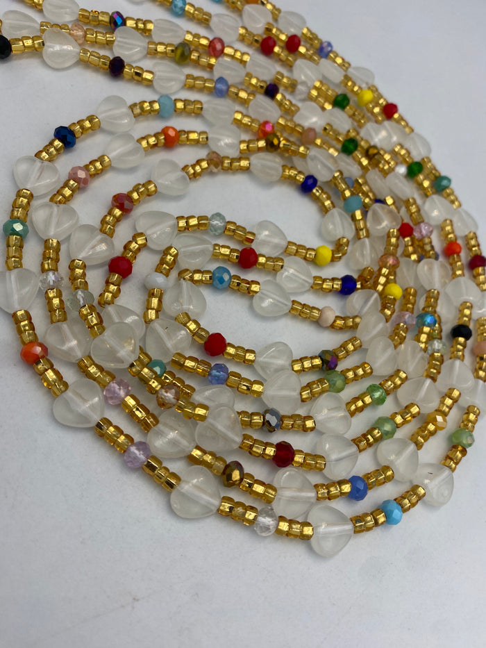 Subtle Glow in the dark Waist Beads- Heart  | Love  | African Waistbeads-Tie On 45"- 50"- Price Per Waist Bead
