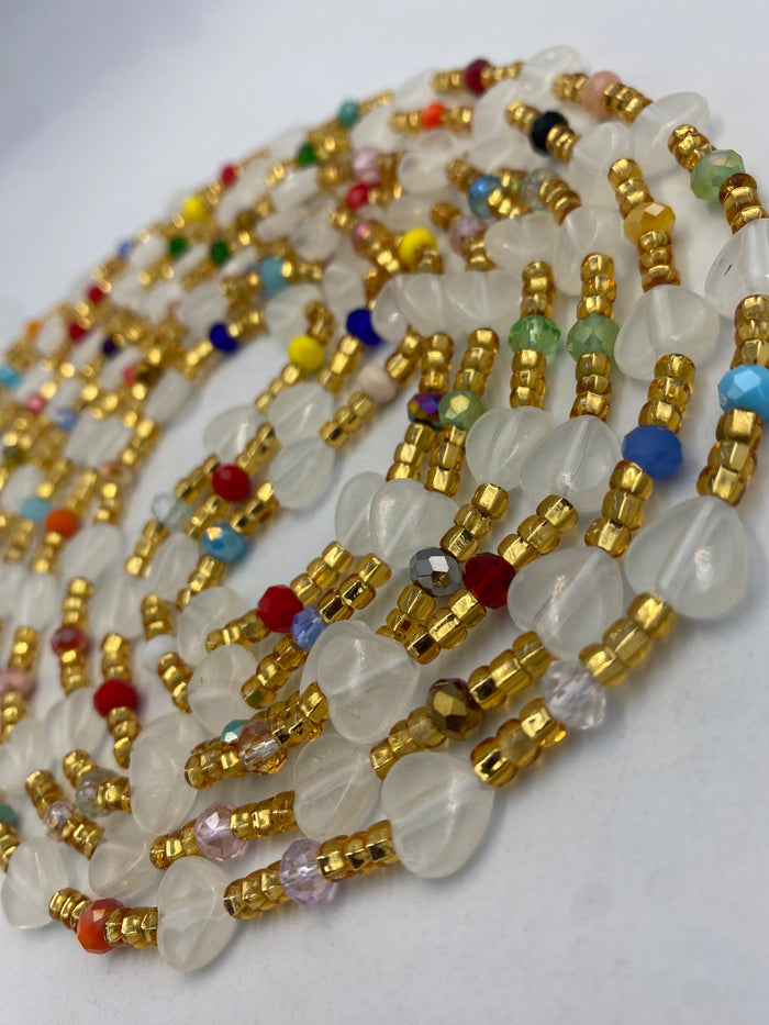 Subtle Glow in the dark Waist Beads- Heart  | Love  | African Waistbeads-Tie On 45"- 50"- Price Per Waist Bead