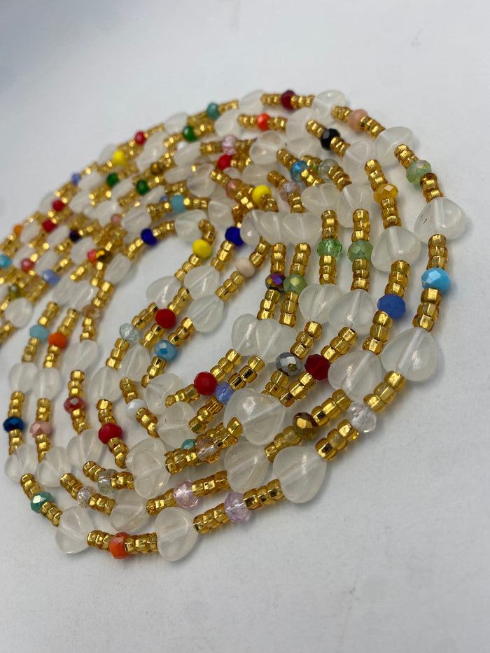 Subtle Glow in the dark Waist Beads- Heart  | Love  | African Waistbeads-Tie On 45"- 50"- Price Per Waist Bead