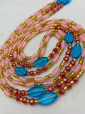 Subtle Glow-in-the-Dark Waist Beads | Pink | Crystal Waist Beads with Crystals | Luminous Body Jewelry | Tie-On Waist Beads 45–50” | Waist Beads for Weight Tracking