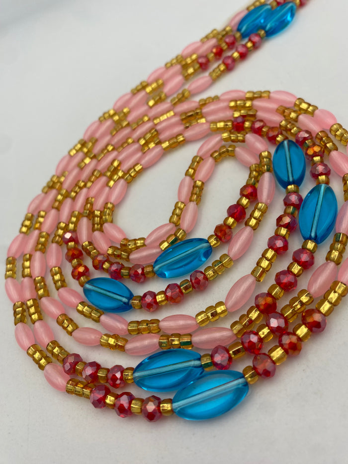 Subtle Glow-in-the-Dark Waist Beads | Pink | Crystal Waist Beads with Crystals | Luminous Body Jewelry | Tie-On Waist Beads 45–50” | Waist Beads for Weight Tracking