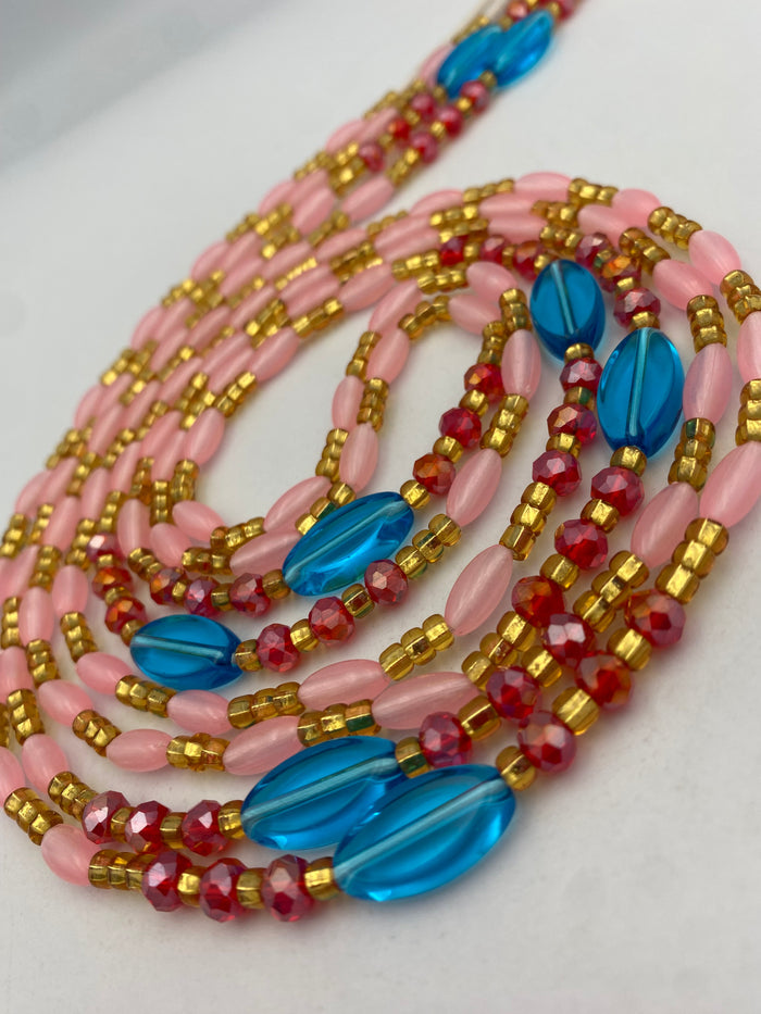 Subtle Glow-in-the-Dark Waist Beads | Pink | Crystal Waist Beads with Crystals | Luminous Body Jewelry | Tie-On Waist Beads 45–50” | Waist Beads for Weight Tracking