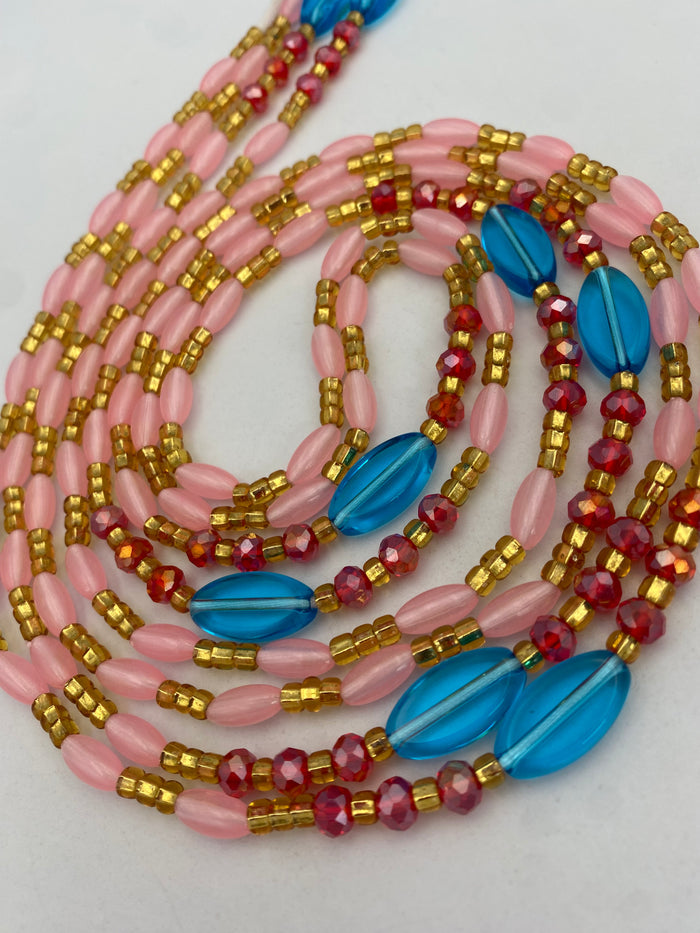 Subtle Glow-in-the-Dark Waist Beads | Pink | Crystal Waist Beads with Crystals | Luminous Body Jewelry | Tie-On Waist Beads 45–50” | Waist Beads for Weight Tracking