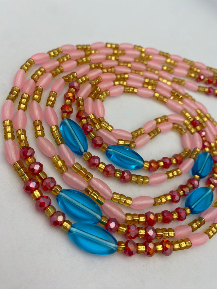 Subtle Glow-in-the-Dark Waist Beads | Pink | Crystal Waist Beads with Crystals | Luminous Body Jewelry | Tie-On Waist Beads 45–50” | Waist Beads for Weight Tracking