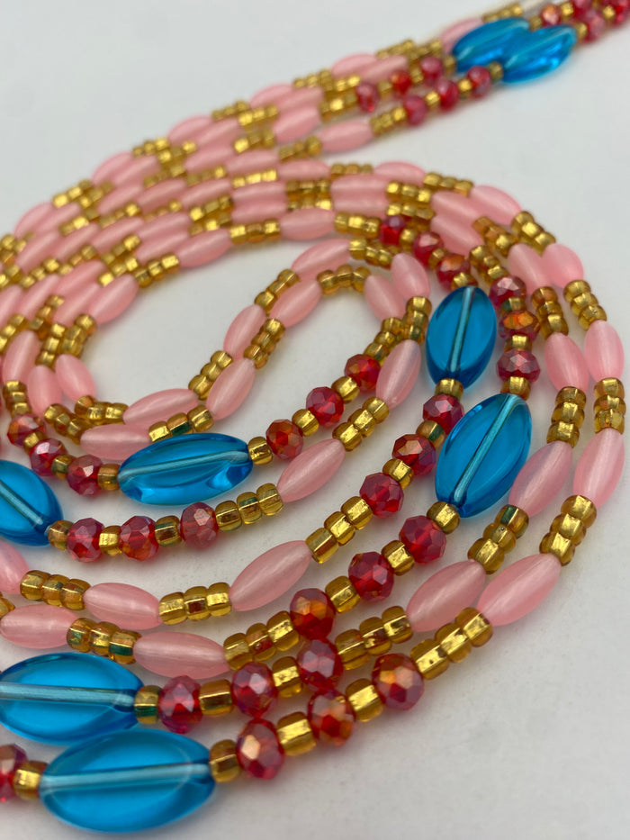 Subtle Glow-in-the-Dark Waist Beads | Pink | Crystal Waist Beads with Crystals | Luminous Body Jewelry | Tie-On Waist Beads 45–50” | Waist Beads for Weight Tracking
