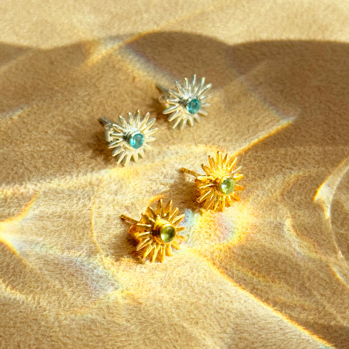 Sun Burst Stud Earrings, Birthstone Sunshine Studs