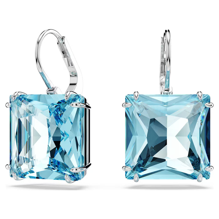 Swarovski 5619472 Millenia Drop Earrings – Square Cut Blue Crystals, Rhodium Plated