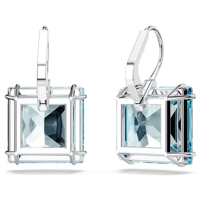 Swarovski 5619472 Millenia Drop Earrings – Square Cut Blue Crystals, Rhodium Plated
