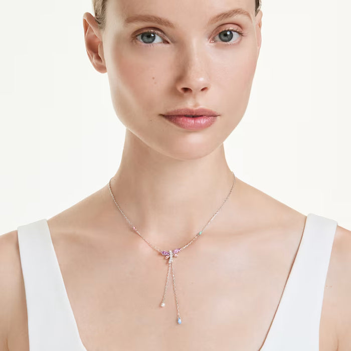 Swarovski Ariana Grande x Swarovski Y necklace Mixed cuts, Dragonfly, Multicolored, Rhodium plated 5749183