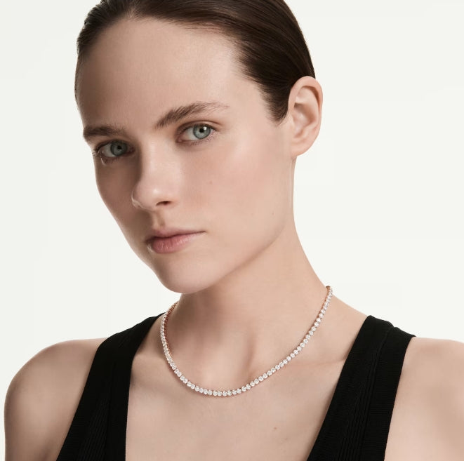 Swarovski Matrix Tennis necklace Round cut, White, 18K rose gold finish 5764194