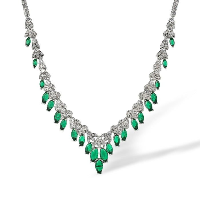 Taja Green Marquise Leaf Drop Earrings & Necklace Set