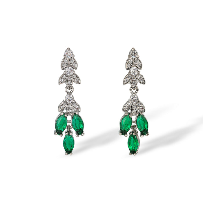 Taja Green Marquise Leaf Drop Earrings & Necklace Set