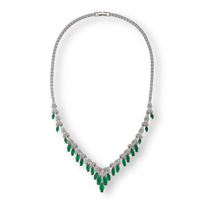 Taja Green Marquise Leaf Drop Earrings & Necklace Set
