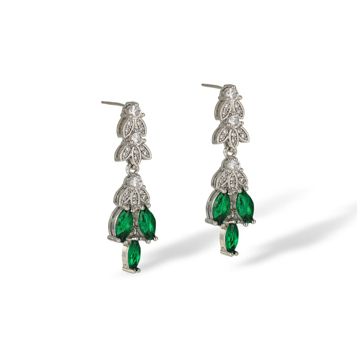 Taja Green Marquise Leaf Drop Earrings & Necklace Set