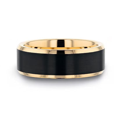 Thorsten Gatson W5969-GPBT 8mm Tungsten Carbide Ring – Gold Plated Beveled Edges
