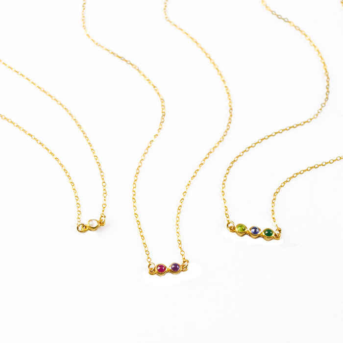Tiny Birthstone Cabochon Bar Necklace : Available in All Birthstones
