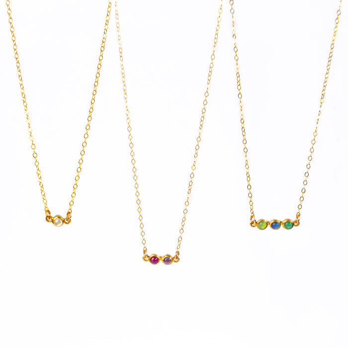 Tiny Birthstone Cabochon Bar Necklace : Available in All Birthstones