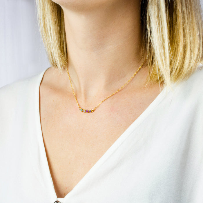 Tiny Birthstone Cabochon Bar Necklace : Available in All Birthstones