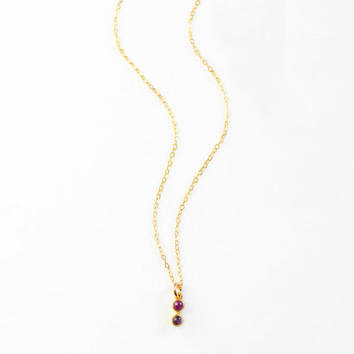 Tiny Birthstone Cabochon Vertical Bar Necklace : Available in All Birthstones