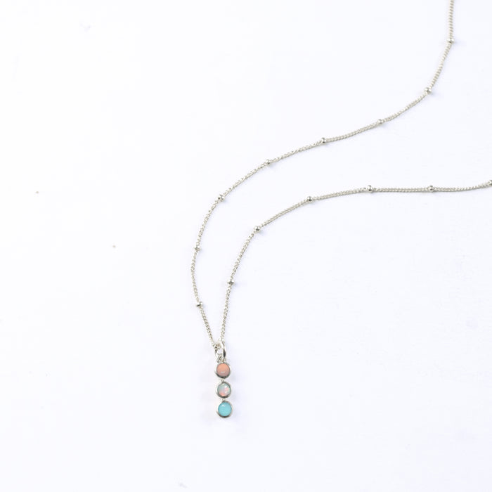 Tiny Birthstone Cabochon Vertical Bar Necklace : Available in All Birthstones