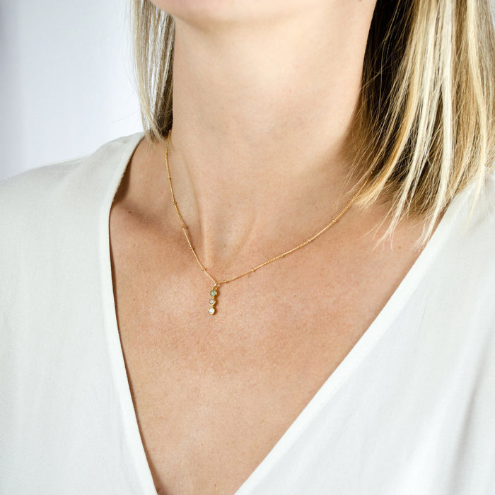 Tiny Birthstone Cabochon Vertical Bar Necklace : Available in All Birthstones