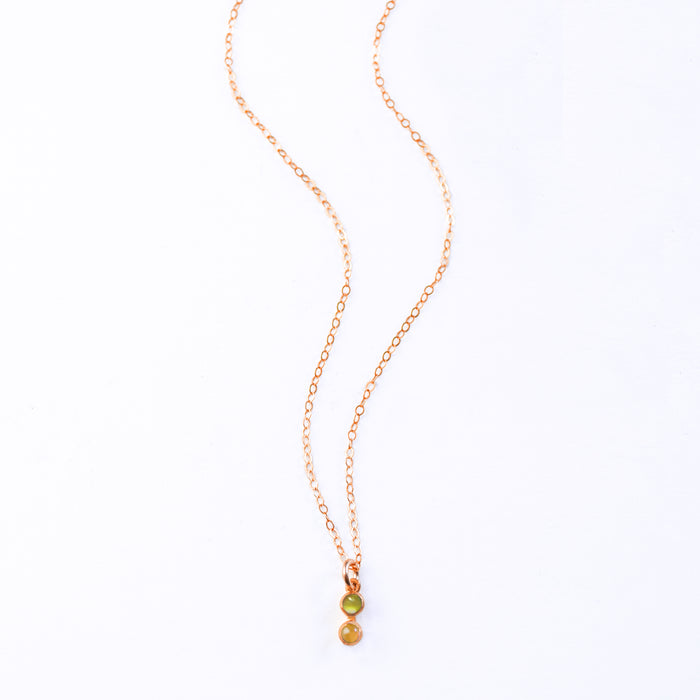 Tiny Birthstone Cabochon Vertical Bar Necklace : Available in All Birthstones