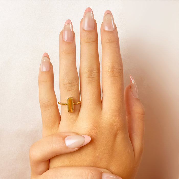 Tiny Citrine Bar Ring: November Birthstone