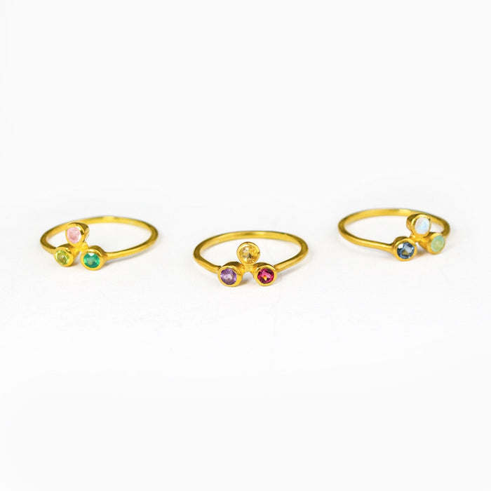 Tiny Cluster Ring, Triple Birthstone Mother's Ring, Mother of Three