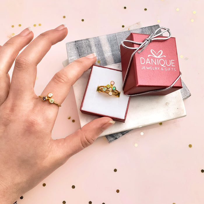 Tiny Cluster Ring, Triple Birthstone Mother's Ring, Mother of Three