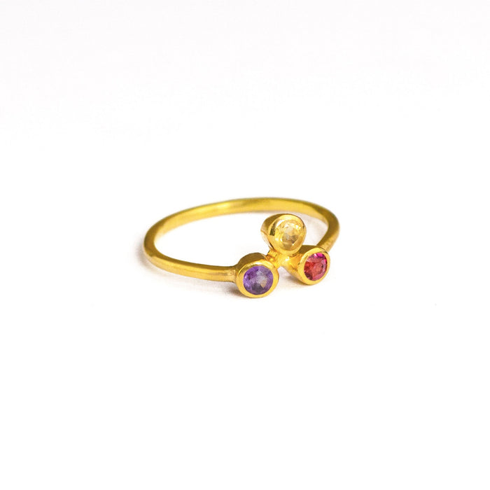 Tiny Cluster Ring, Triple Birthstone Mother's Ring, Mother of Three