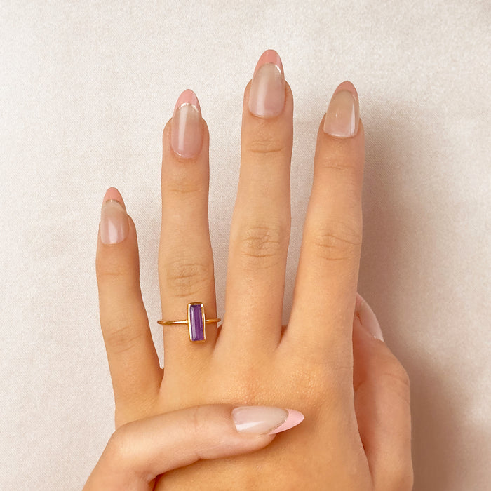 Tiny Purple Amethyst Bar Ring : February Birthstone