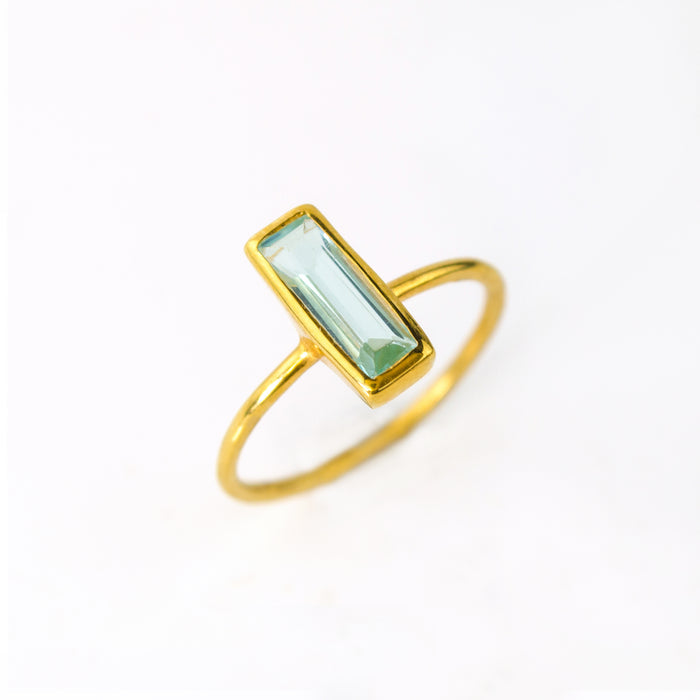 Gold plated blue topaz rectangle ring rectangle birthstone rectangle gemstone december birthstone light blue ring stacking ring stackable ring stacking rings stackable rings