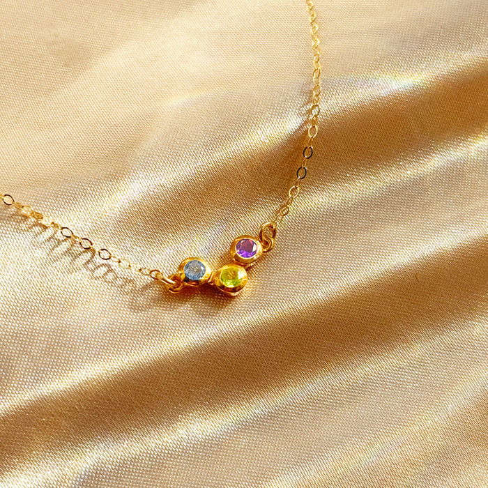 Tiny Triple Birthstone Cluster Necklace, Sterling Silver, Gold Filled