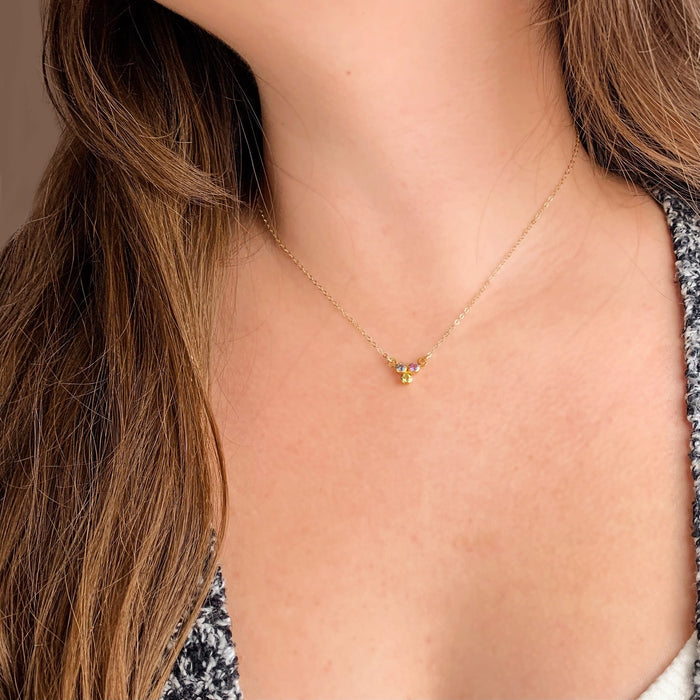 Tiny Triple Birthstone Cluster Necklace, Sterling Silver, Gold Filled