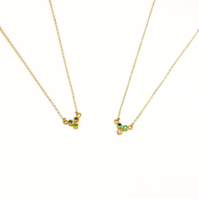 Tiny Triple Birthstone Cluster Necklace, Sterling Silver, Gold Filled